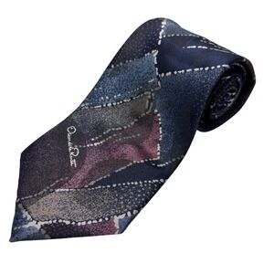 Oscar de la Renta‎ Studio Abstract Necktie Blue Purple Gray Vintage 80s 90s Tie